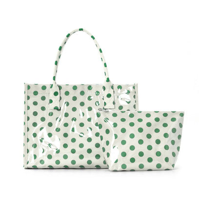 Zoraflux Polka Dot Gloss Tote Bag Set Large Waterproof Handbag with Makeup Bag - zoraflux