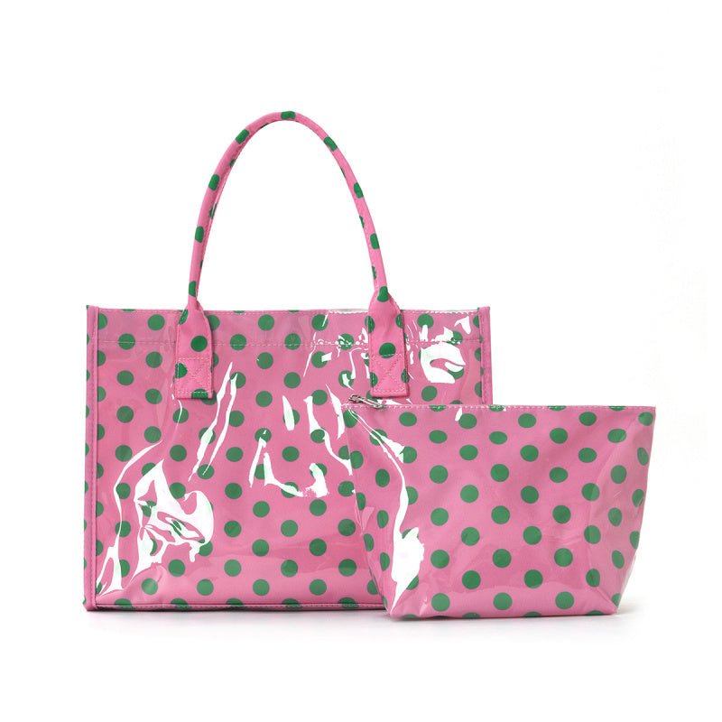 Zoraflux Polka Dot Gloss Tote Bag Set Large Waterproof Handbag with Makeup Bag - zoraflux