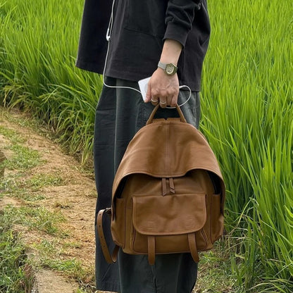 Zoraflux Soft Sheepskin Vintage Flap Backpack - zoraflux