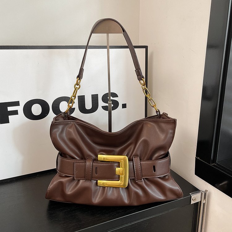 Zoraflux Vintage Belt Buckle Ruched Hobo Shoulder Bag - zoraflux