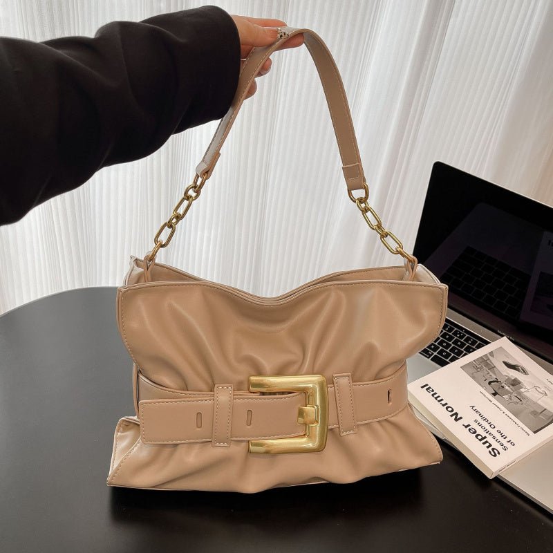 Zoraflux Vintage Belt Buckle Ruched Hobo Shoulder Bag - zoraflux