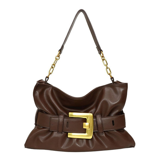 Zoraflux Vintage Belt Buckle Ruched Hobo Shoulder Bag - zoraflux