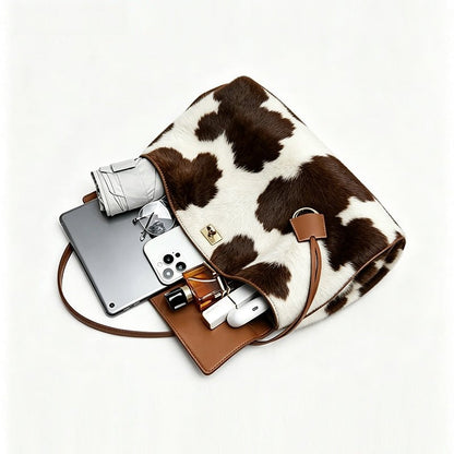 Zoraflux Women Cow Print Shoulder Tote Bag Large Capacity - zoraflux
